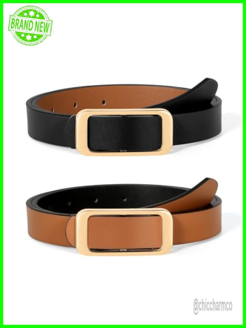 Women's Reversible Faux Leather Skinny Belt with Gold Buckle 0.9"